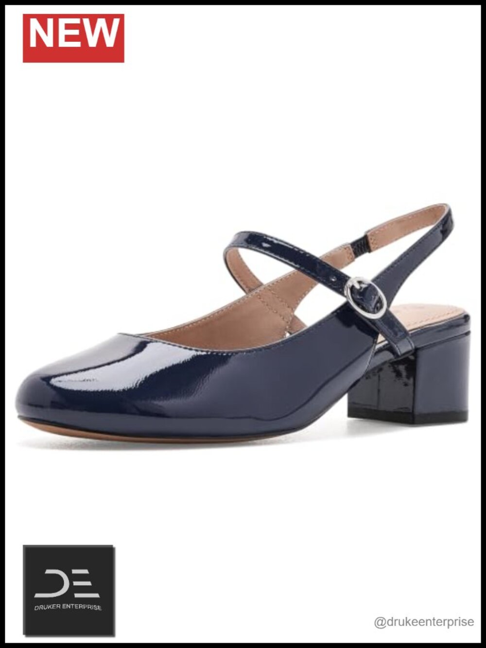 Patent Leather Mary Jane Slingback Heels with Cushioned Footbed
